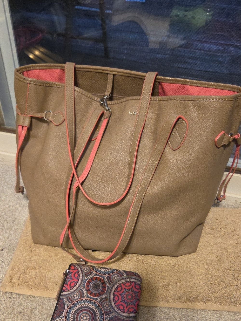 Lodis Taupe Tote with Coral Trim